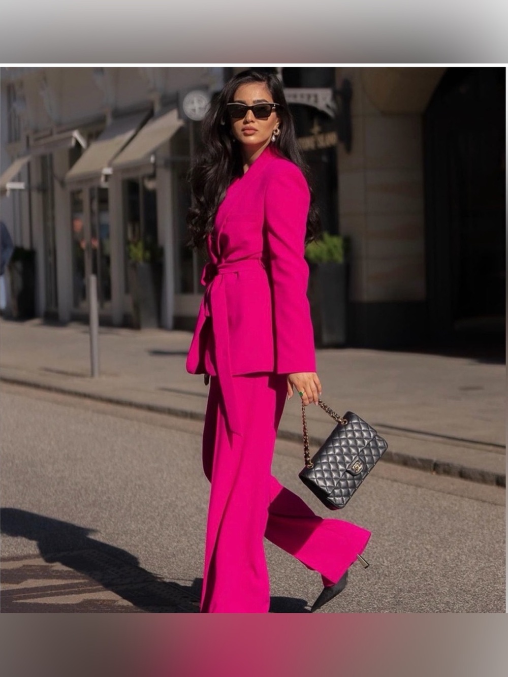 Zara Bright Pink Belted Shawl Collar Blazer SZ L tie belt tuxedo collar NWOT - Picture 2 of 5